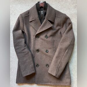 Mens Kennth Cole Reaction Double Breast Dress Peacoat Chocolate Brown EUC